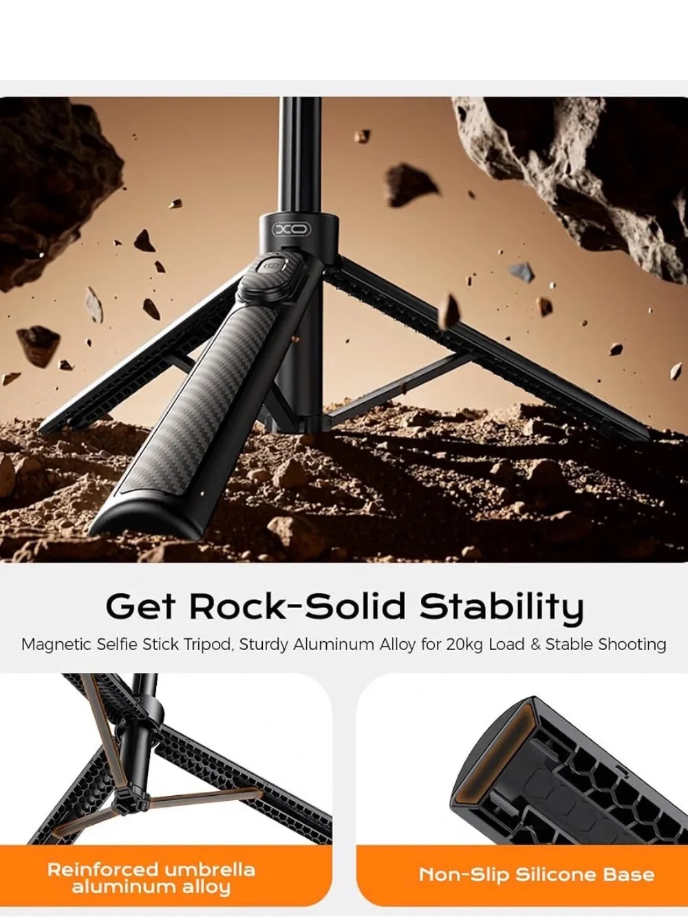 Black Bluetooth Selfie Stick Tripod with Remote for Smartphones